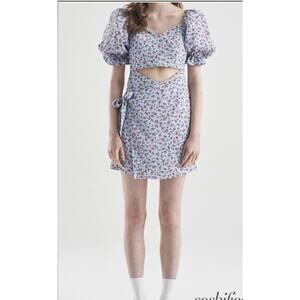 Blanc & Eclare Floral Print Cutout Dress Puff Sleeve Women's US Size 10